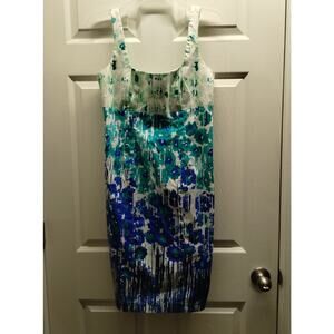 Calvin Klein Women's Size 8 Blue & Green Abstract Floral Sleeveless Sheath Dress